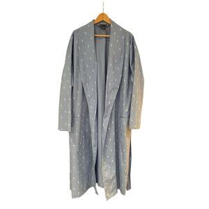 Polo Ralph Lauren Men’s Cotton Robe Blue White Pony Logo Print L/XL Belted Loung